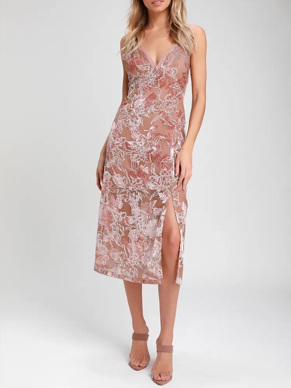 Lulu’s Katrin Mauve Velvet Burnout Floral Print MIDI Dress - Picture 2 of 15